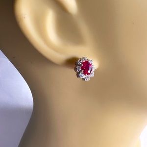 Synthetic Ruby and CZ Stud Earrings Classic Earrings Never goes out of style.
